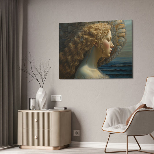 Unique wall art for college apartments or new homes | Reimagined Botticelli masterpiece, The Birth of Venus from a profile view.
