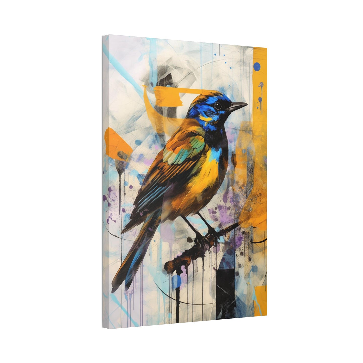 Canvas Stretched, Yellow Bird Painting, Abstract Artwork, Wall Decor, Home Gift, Bird Lover Gift, Nature Lover Gift, Wildlife Art
