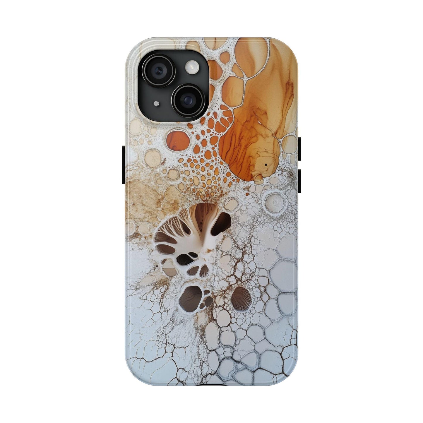 Abstract Fungal Inspired Phone Cases, Tough Samsung iPhone Cover, White Orange Brown Art Design