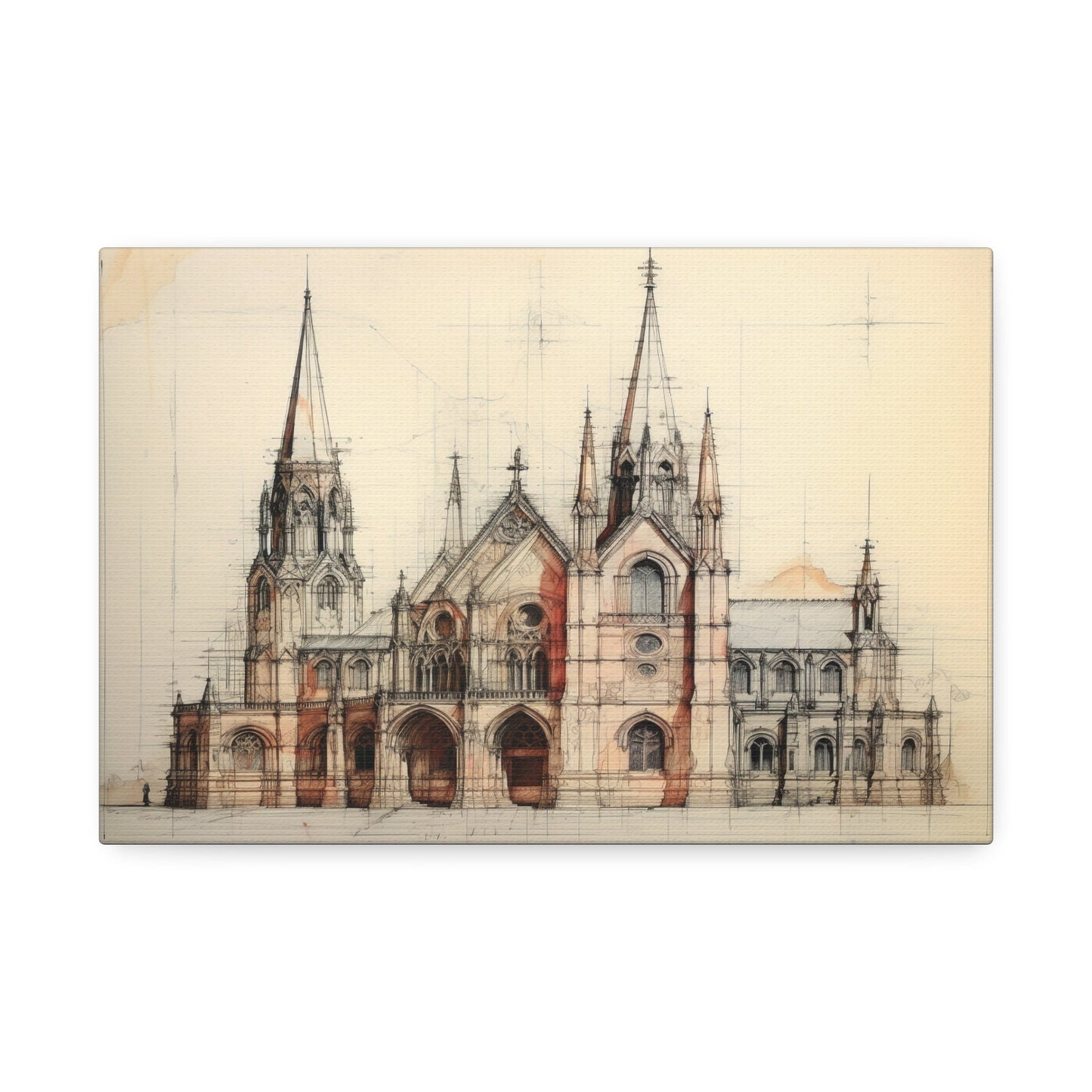 Architectural Drawing of a Church no.2 on weathered canvas | Ai Wall Art for Personal room or Office