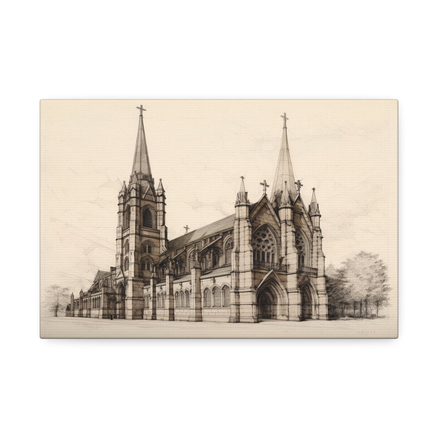 Architectural Drawing of a Church no.3 on weathered canvas | Ai Wall Art for Personal room or Office