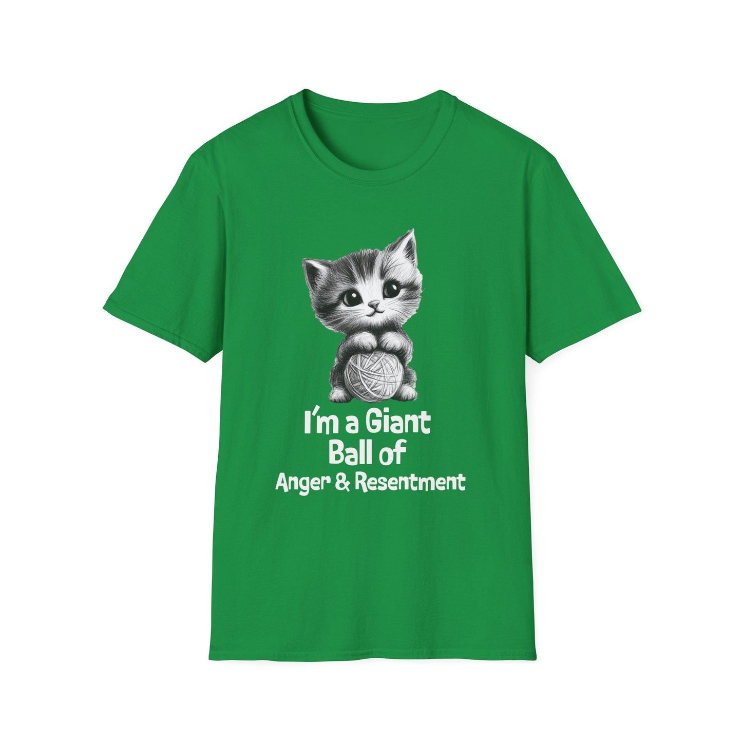 Funny Cat Tshirt - Unisex Softstyle Tee with 'I'm a giant ball of anger and resentment' - Cute Kitty Graphic, Cat Lover Gift, Sarcastic Tee,