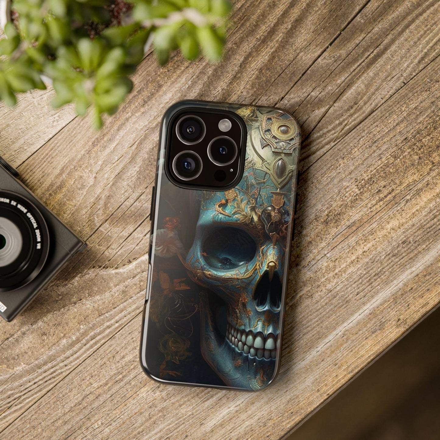 Ornate Decorated Sky Blue Skull Samsung and Google phone Tough Case | Ai Art