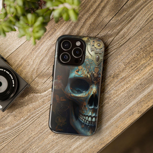 Ornate Decorated Sky Blue Skull Samsung and Google phone Tough Case | Ai Art