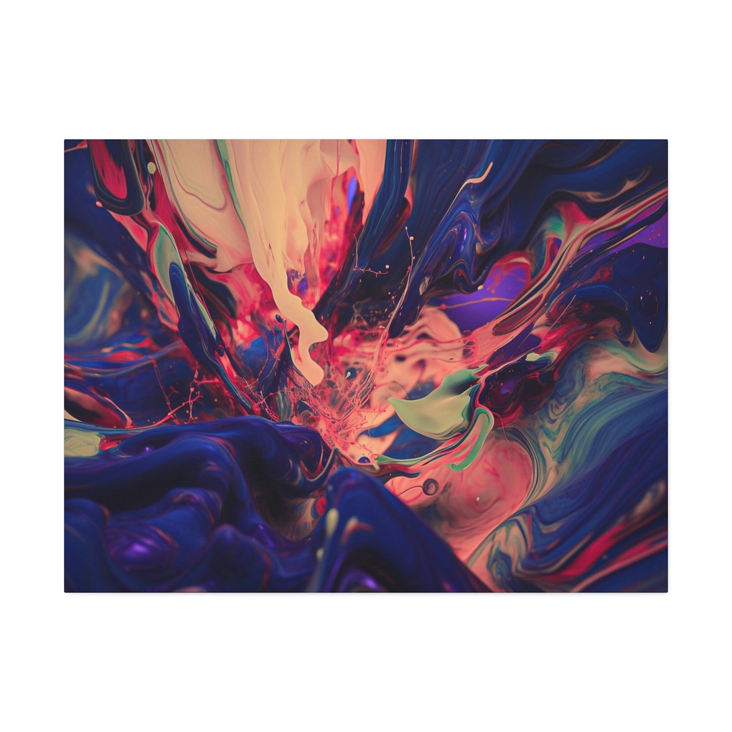 Purple Paint Tsunami: Ai Wall Art Print with purple, pink, peach, gray and blue shades. Similar to acrylic pouring technique, 3D style.