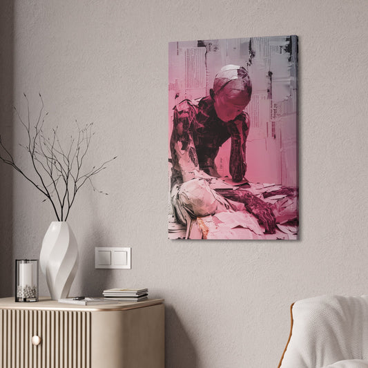 Unique Wall Art for your Home, Apartment, Dorm Room. Pink Gradient Paper Mache Boy. X-cross Applesauce. Somber. Though Provoking Art.