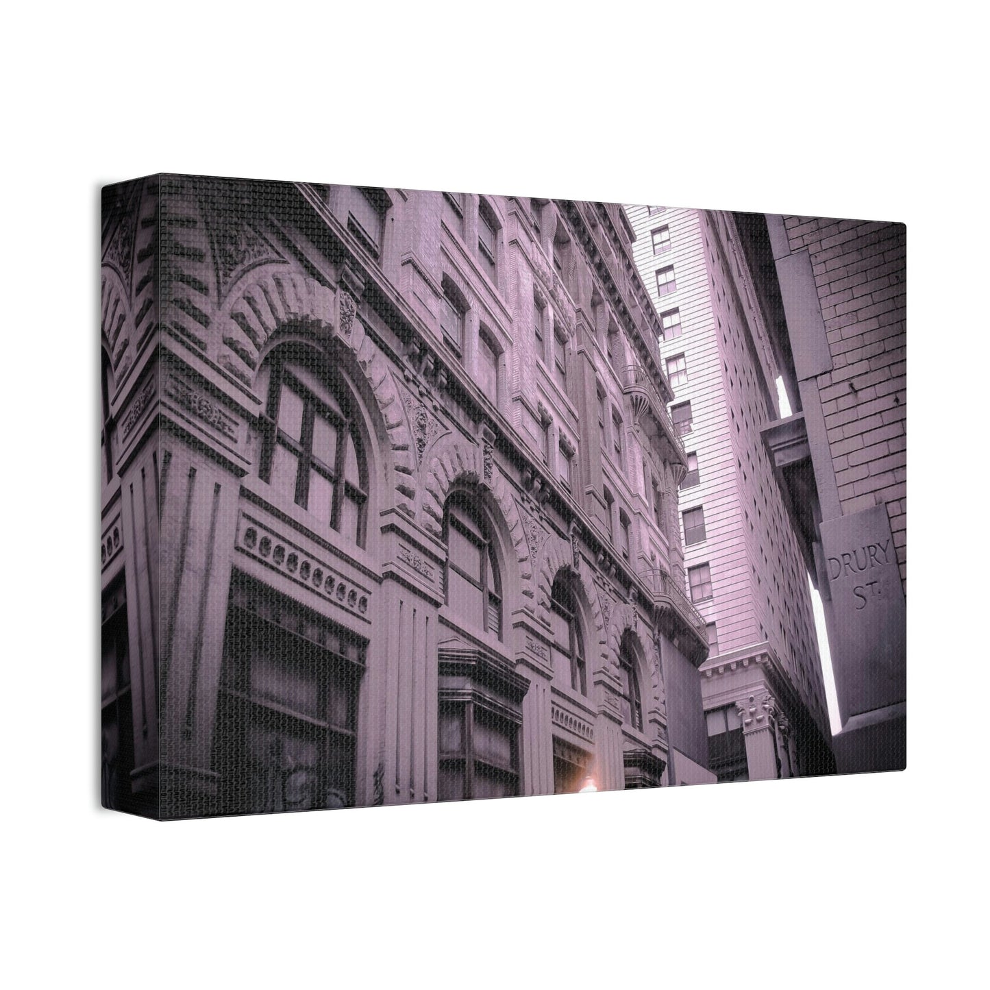 Lilac Universe of Drury Street. Slightly altered photograph of a Philadelphia street. Hints of purple and orange with a tilted perspective.