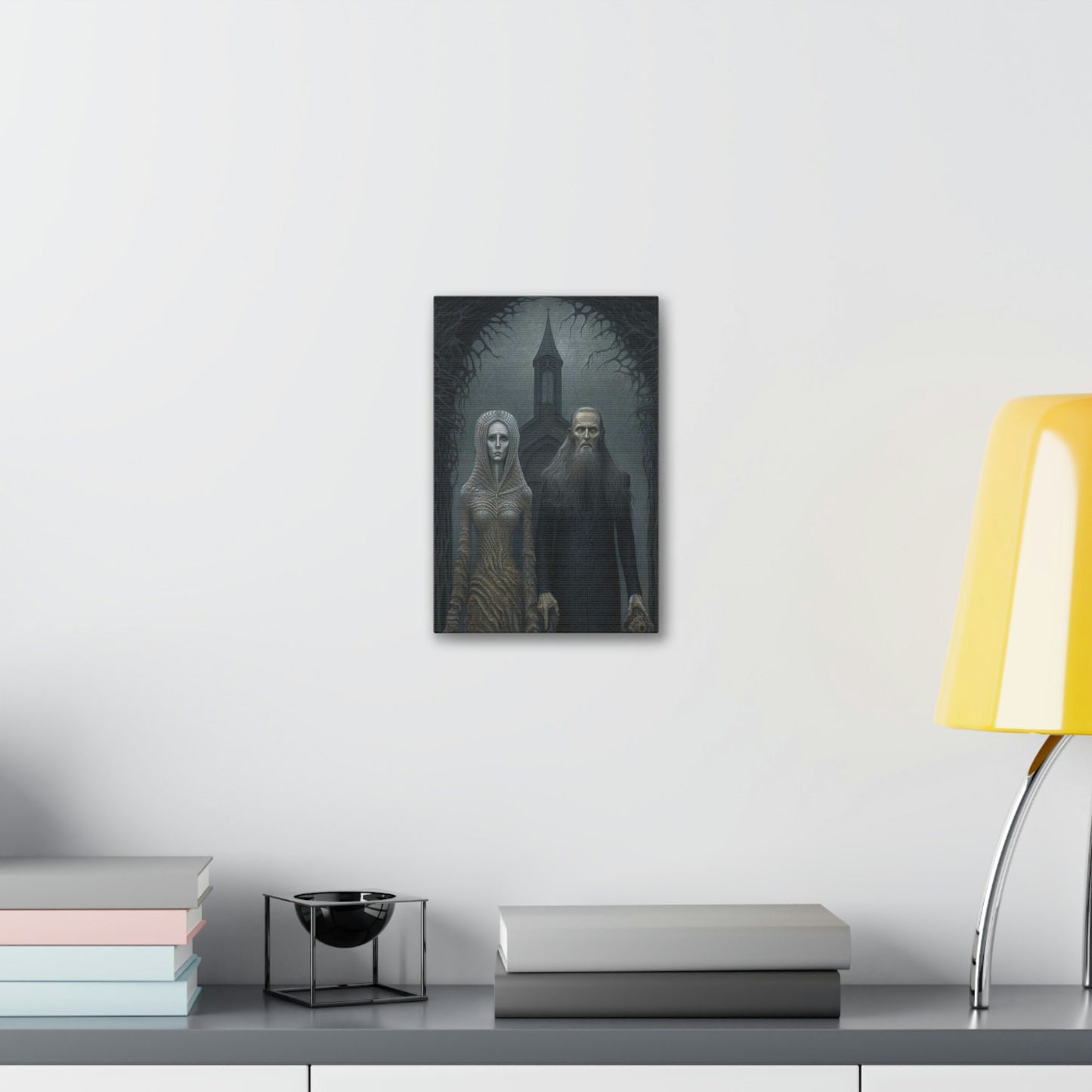 Unique wall art for college apartments or new homes | Gothic American Gothic: AI version of the classic masterpiece. A haunting gift.