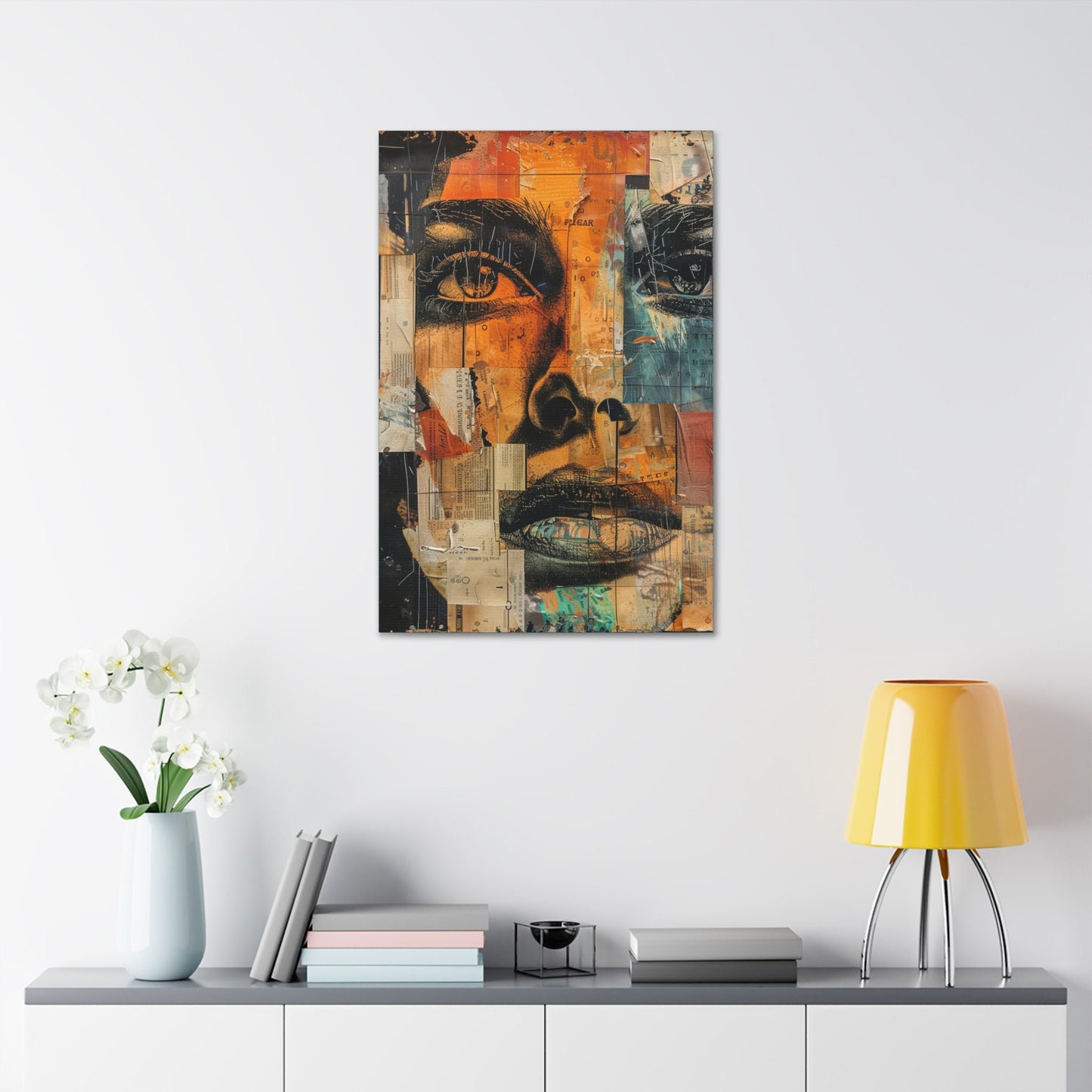 Unique Wall Art for your Home, Apartment, Room. Close up portrait of a woman. Paper collage Inspired Home Decor.Thought Provoking.