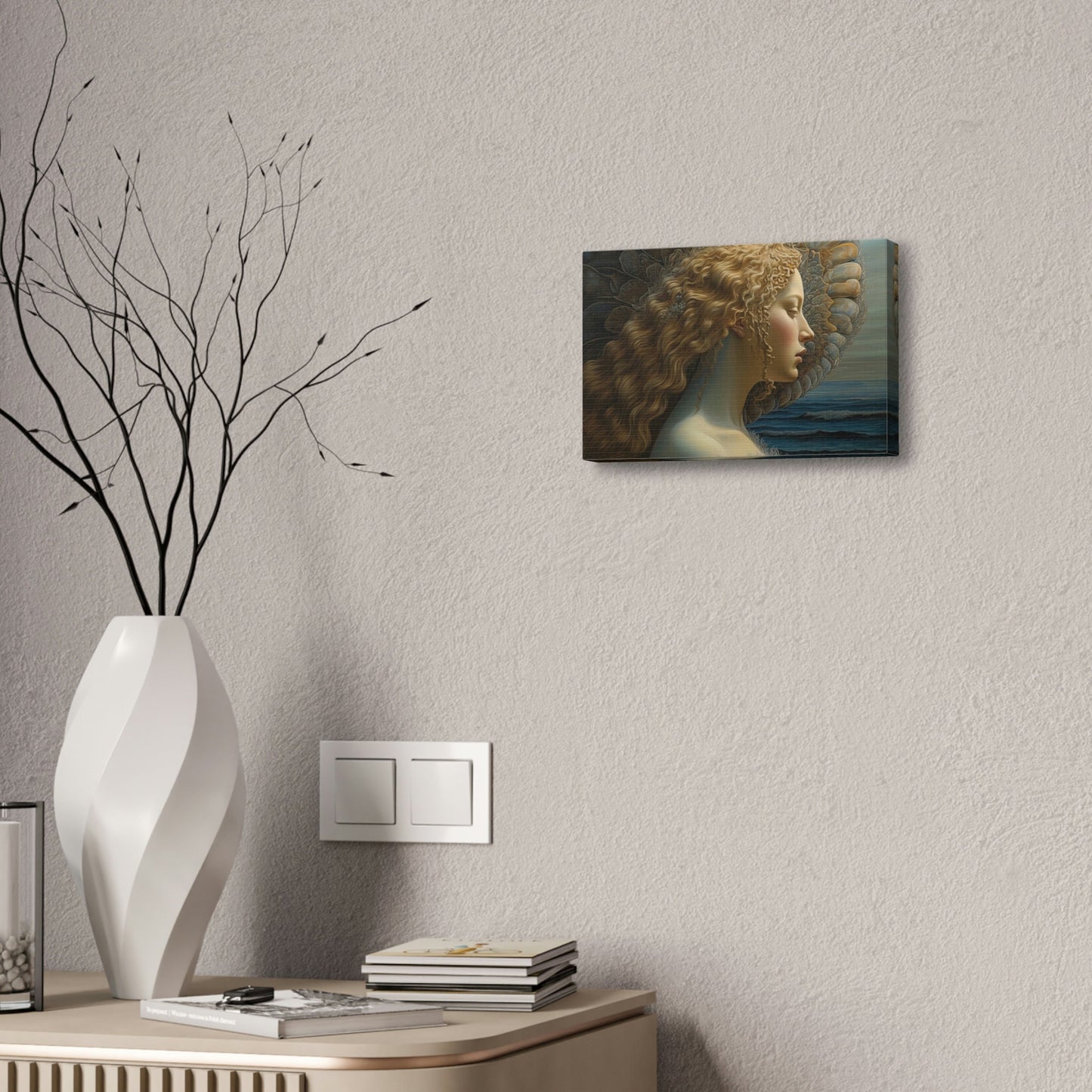 Unique wall art for college apartments or new homes | Reimagined Botticelli masterpiece, The Birth of Venus from a profile view.
