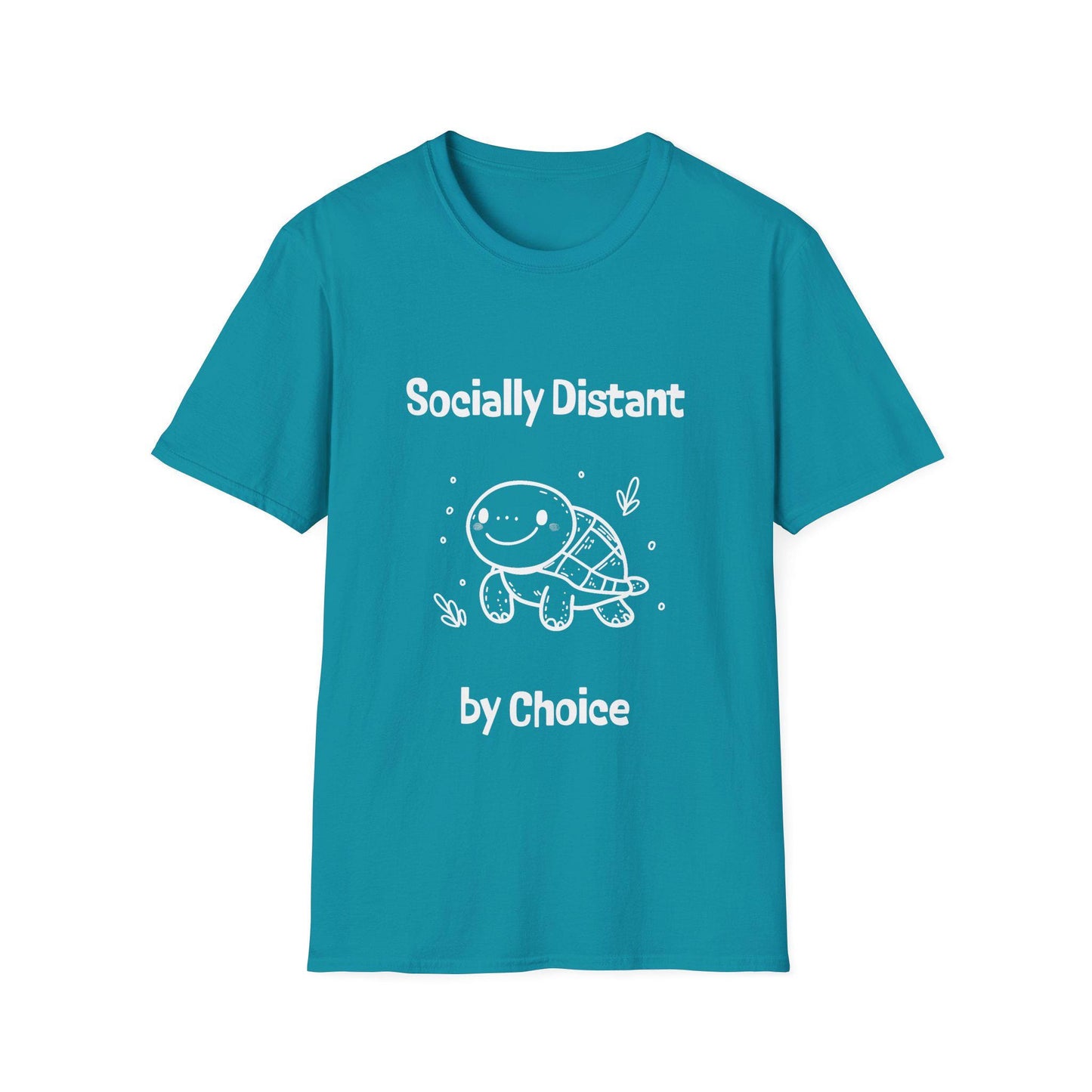 Cartoon Turtle Socially Distant By Choice T-Shirt - Funny Graphic Tee for All Ages, Unisex Top, Novelty Shirt with Cute Animal Design,