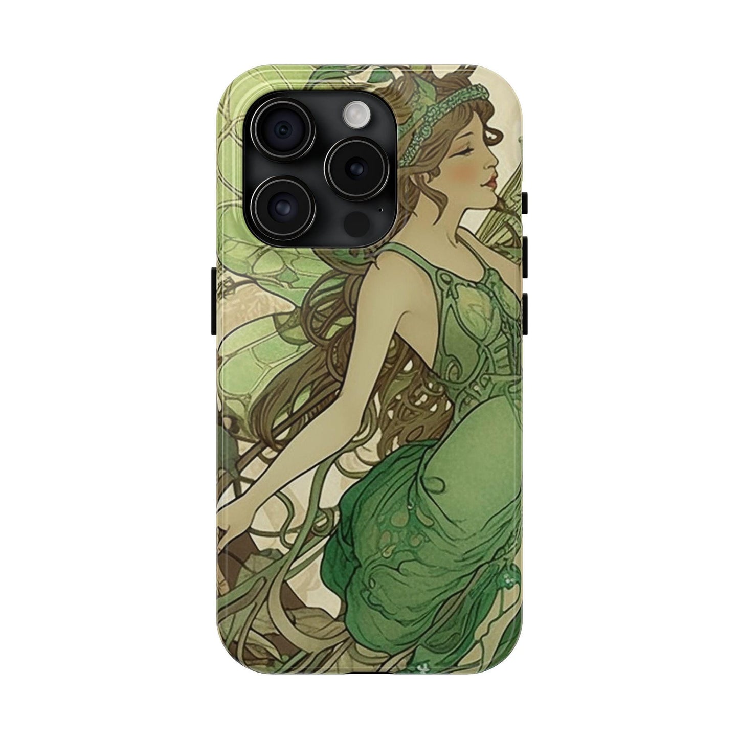 Absinthe Green Fairy Art Nouveau Style: Tough Samsung Galaxy or iPhone Case. Ai Generated Art.