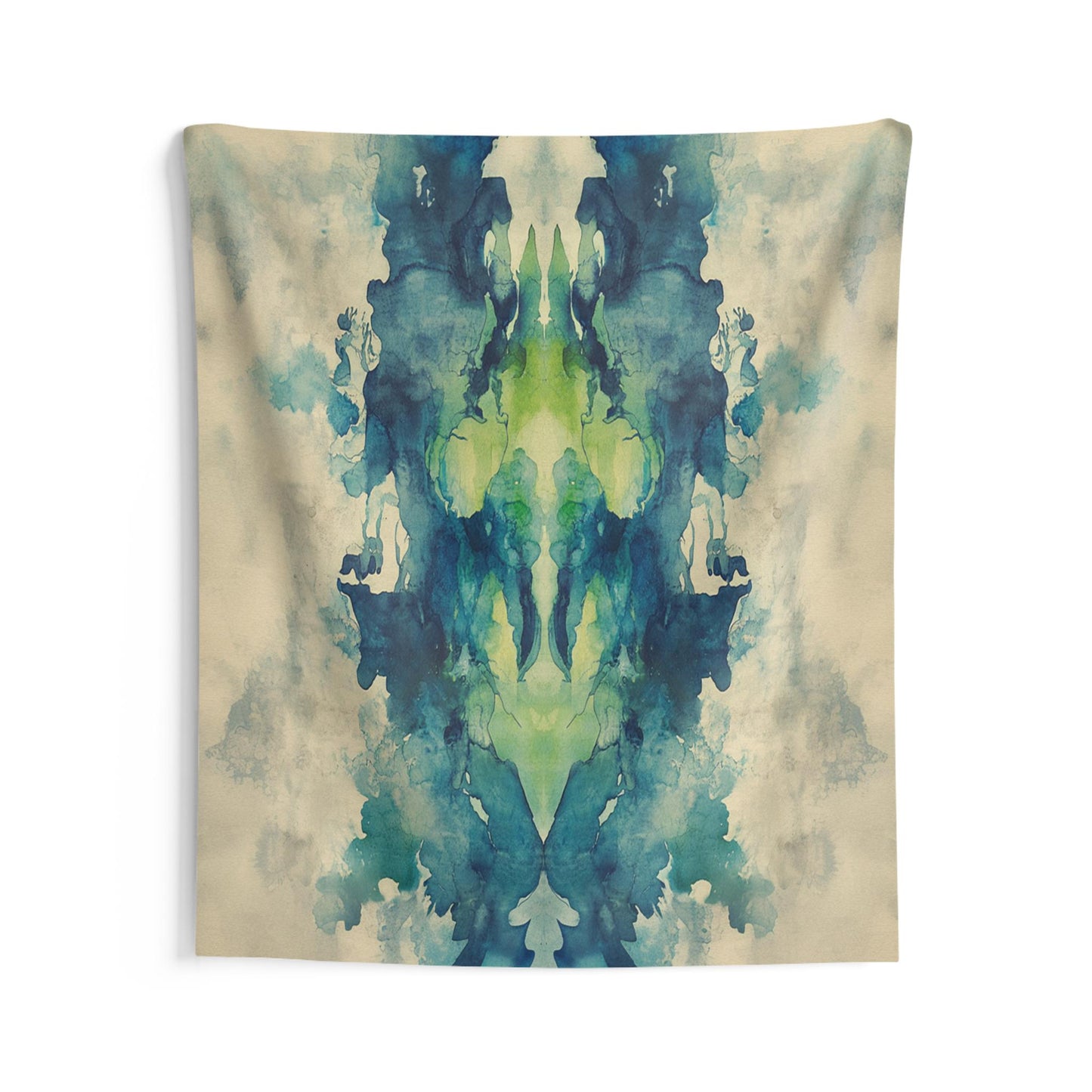 Rorschach Test Inspire Green and Blue Wall Tapestry, Art Print Tapestry, Black Background Tapestries, Home Decor, Wall Art