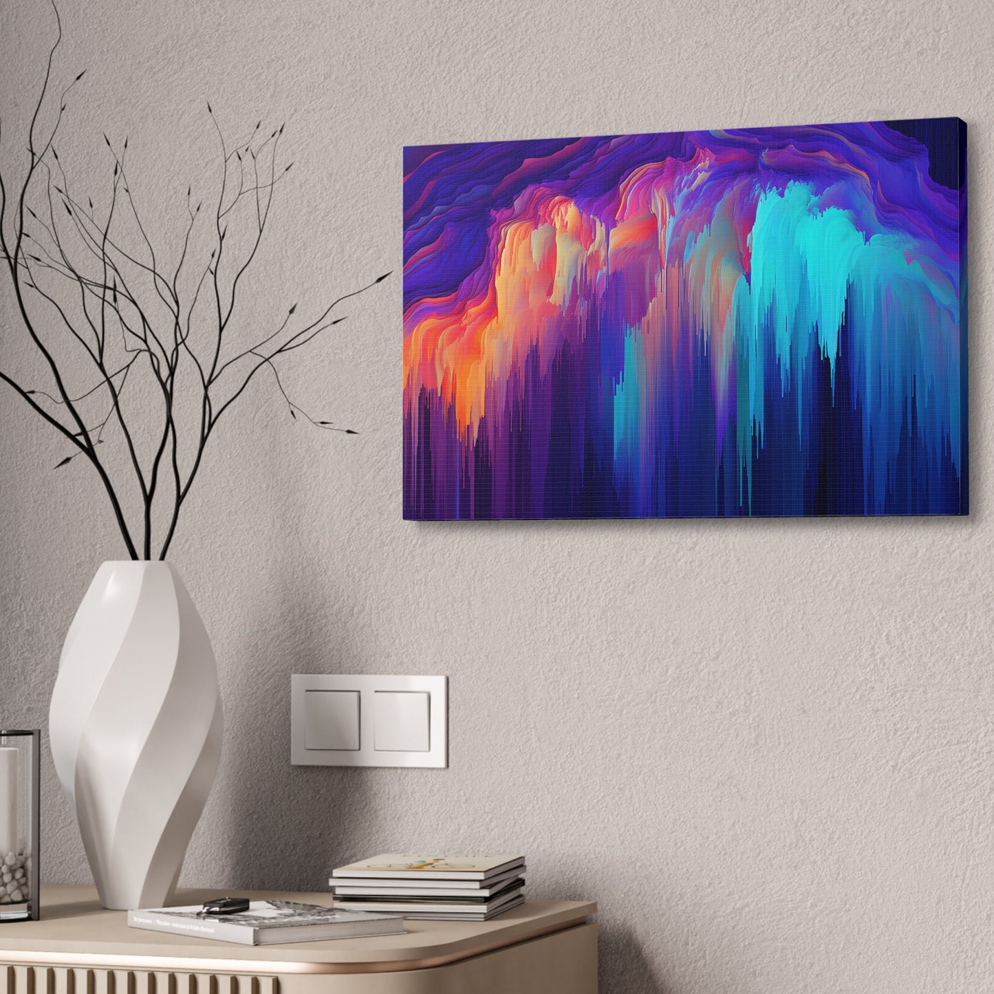 Unique College Dorm, Home or Apartment Wall Art | Teal, Purple, and Orange Pixel Drift Art. Ai generated.