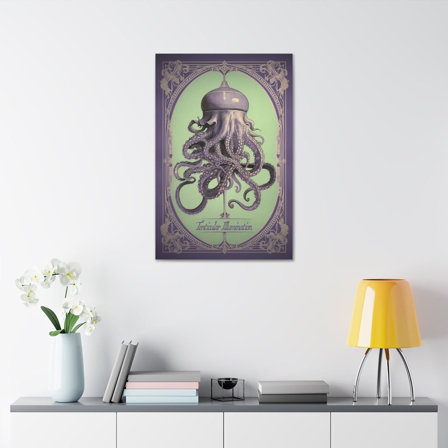 Unique College Dorm or New Apartment Wall Art | Art Nouveau liquor advertisement style print for an octopus light.  Ai generated.