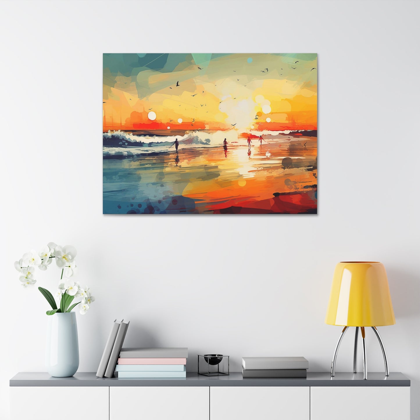 Surfer's Sunset Paradise: Abstract Painting Print