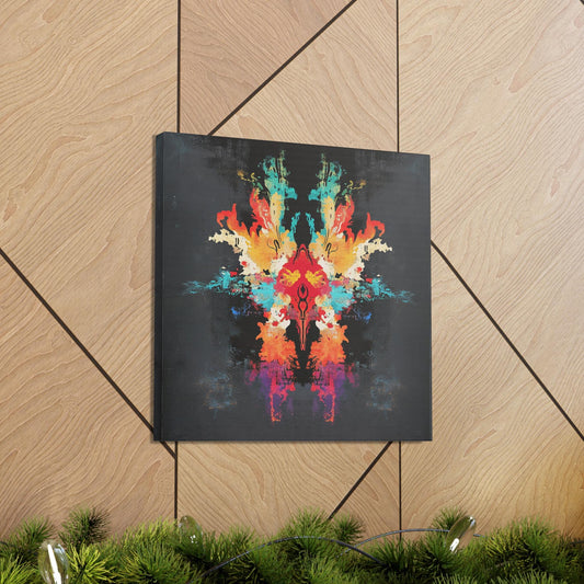 3: Canvas Wraps, Multicolored Rorschach Inkblot Print on Black Background, Wall Art Decor, Abstract Artwork, Modern Home Decor, Unique