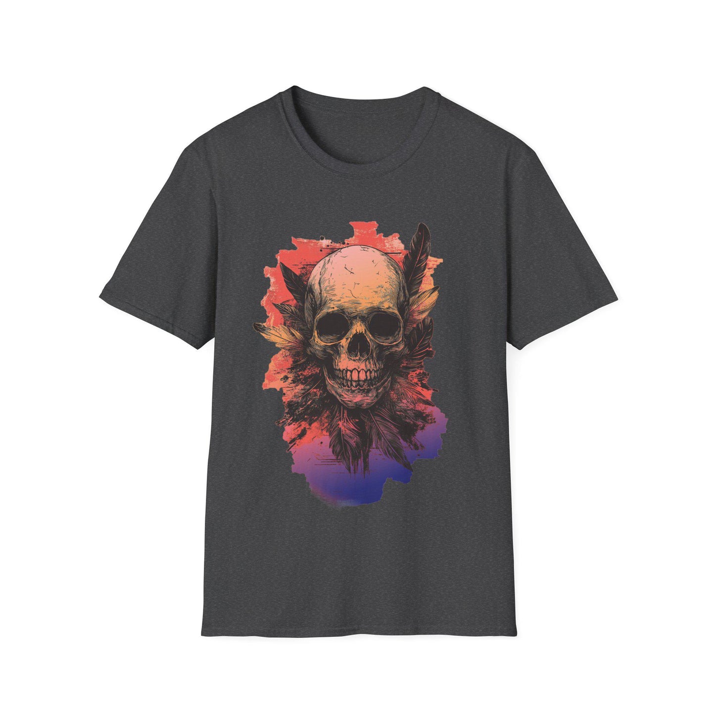 Skull and Feathers T-Shirt - Edgy Cotton Graphic Tee - Dark Gothic Style Streetwear