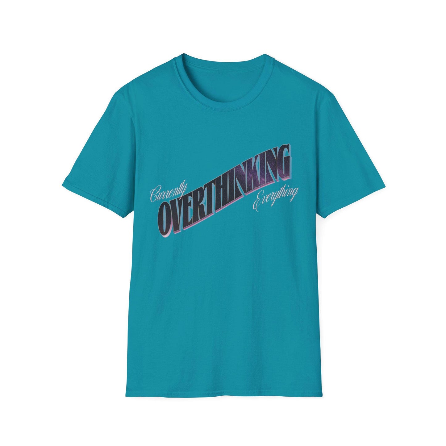 Vintage Sunset Overthinking Unisex Softstyle T-Shirt, Postcard Design, Retro Tee Shirt, Summer Beach Apparel, Gift for Thinkers, Funny