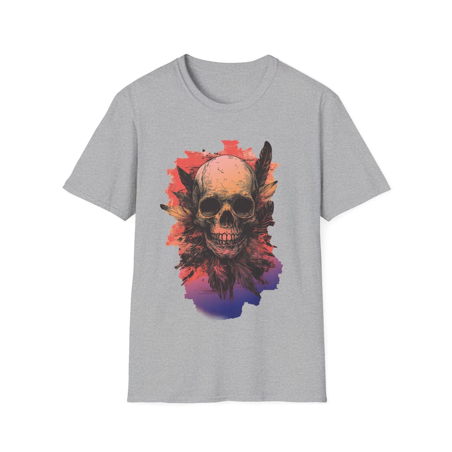 Skull and Feathers T-Shirt - Edgy Cotton Graphic Tee - Dark Gothic Style Streetwear