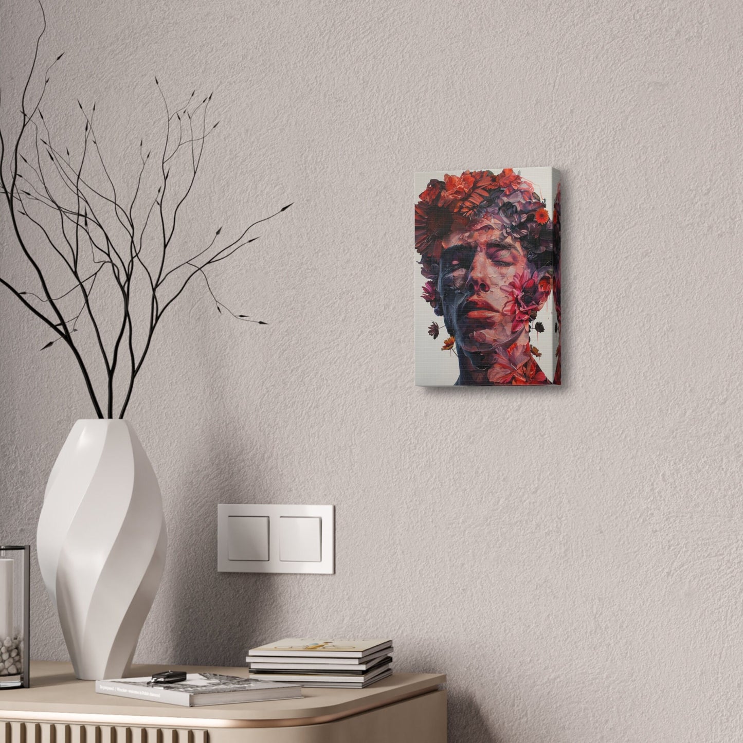 Oil Painted Flower Boy. Unique Wall Art for your Home, Apartment, Dorm Room. Folk Art Inspired Home Decor. Collage Style.Thought Provoking.