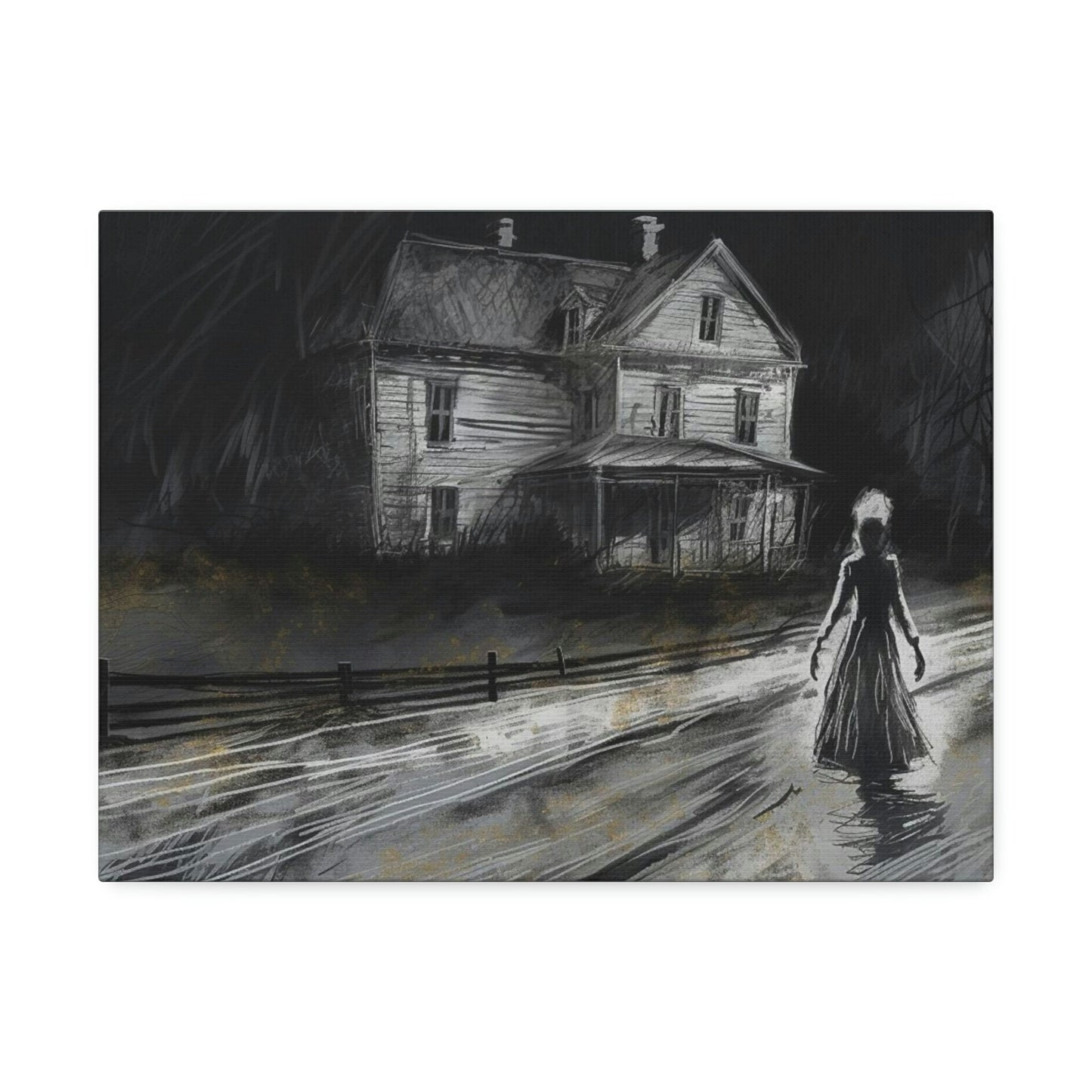 Haunting Charcoal and Pastel Sketch of a Slender Dark Woman on a Lonely Path | Ai Art