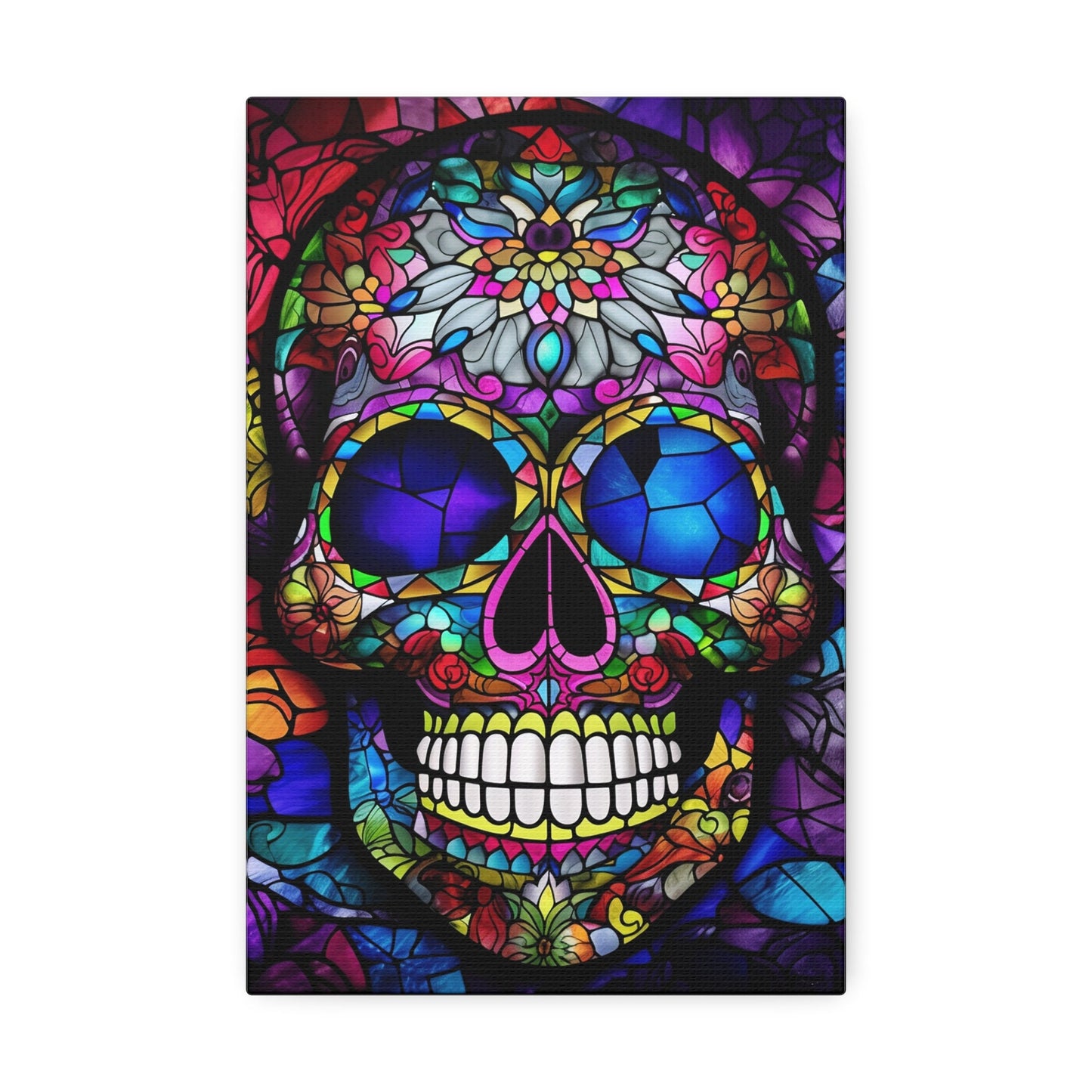 Vibrant Stained Glass Mexican Sugar Skull Print. Unique Wall Art for your Home, Apartment, Dorm Room. Folk Art Inspired Home Decor.