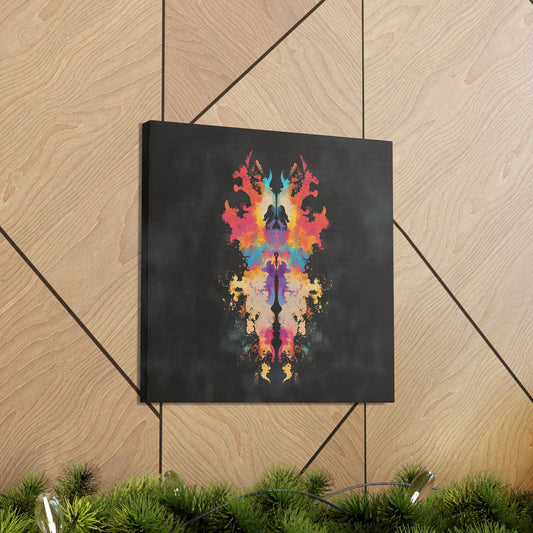 Canvas Gallery Wraps, Multicolored Rorschach Inkblot Print on Black Background, Wall Art Decor, Abstract Artwork, Modern Home Decor, Unique