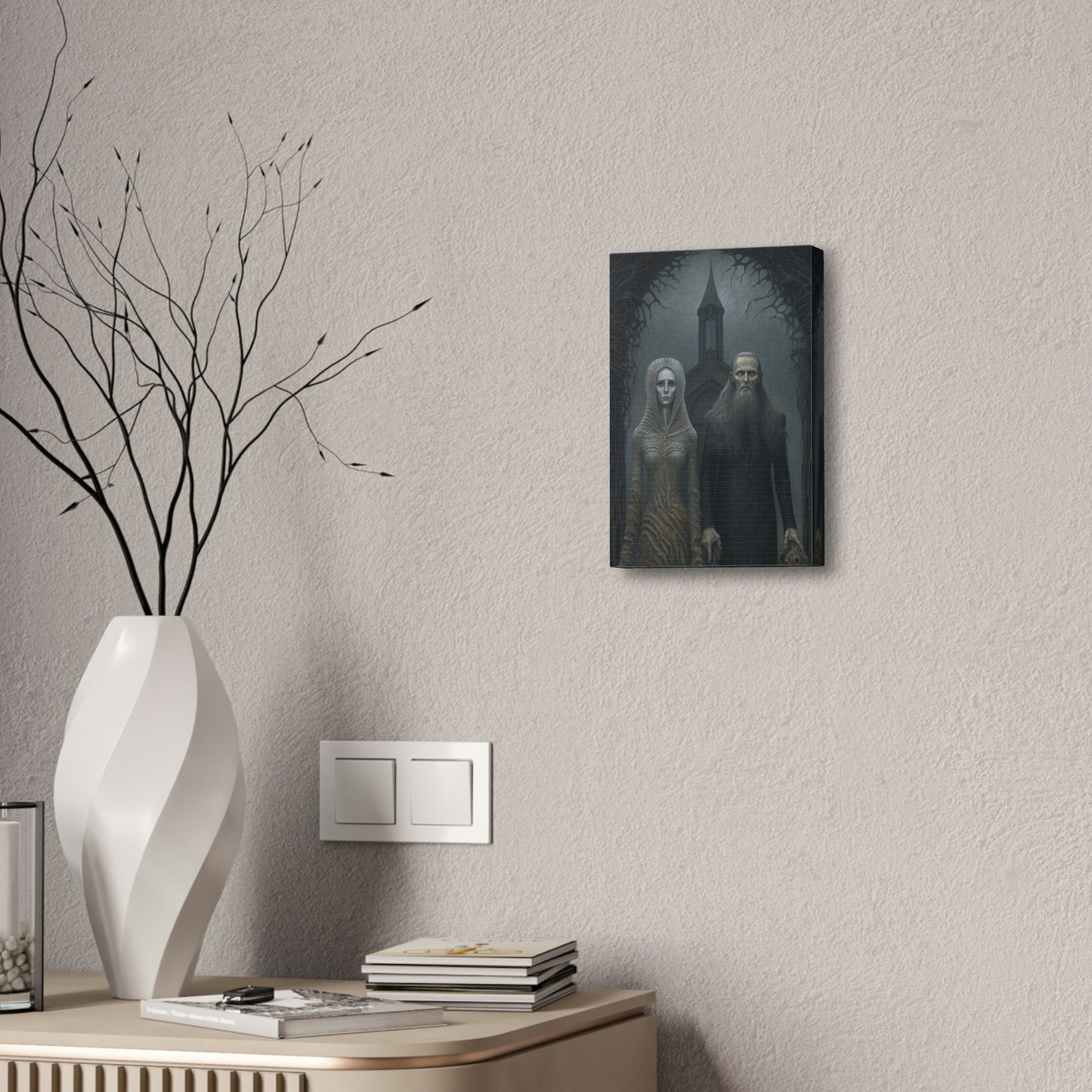 Unique wall art for college apartments or new homes | Gothic American Gothic: AI version of the classic masterpiece. A haunting gift.