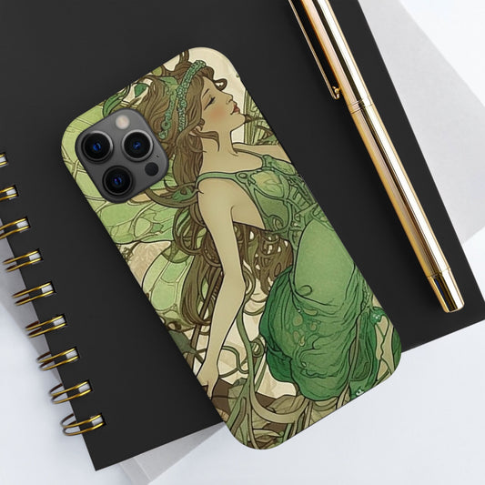 Absinthe Green Fairy Art Nouveau Style: Tough Samsung Galaxy or iPhone Case. Ai Generated Art.