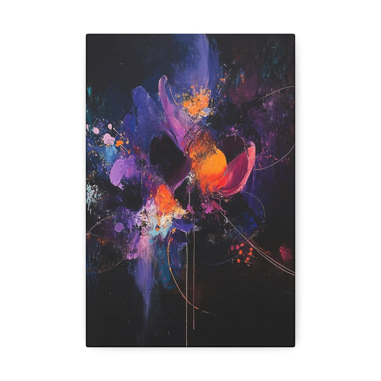 Canvas Stretched, Abstract Painting Purple Red Blue Orange Flower Print, Wall Art Decor, Home Office Decor, Floral Art Gift, Flower Painting