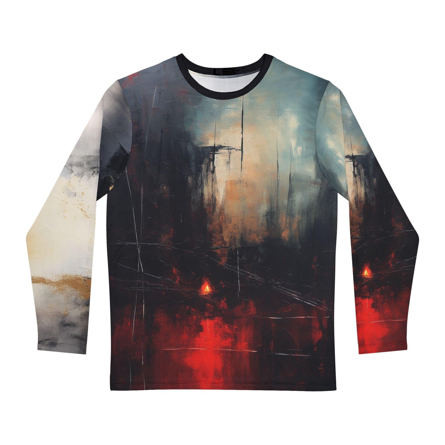 Abstract Art Long Sleeve Shirt, Eerie Black Grey White Red Graphic long-sleeved Tee, Unique Design, Edgy Stylish Clothing, Hipster Fashion