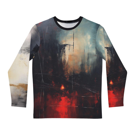 Abstract Art Long Sleeve Shirt, Eerie Black Grey White Red Graphic long-sleeved Tee, Unique Design, Edgy Stylish Clothing, Hipster Fashion