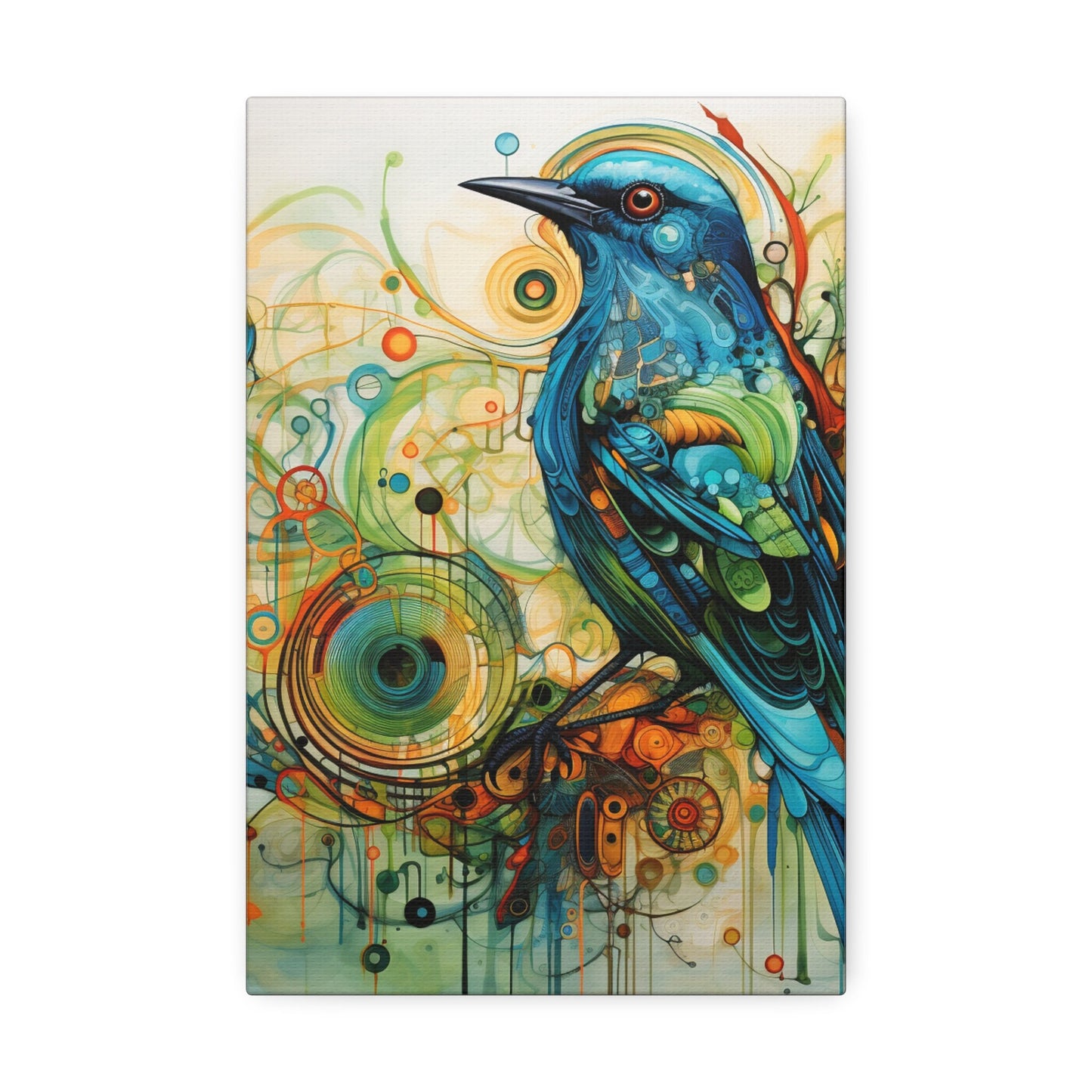 Unique College Dorm or New Apartment Wall Art | Abstract print of a Blue and Green Bird. Ai generated digital painting.
