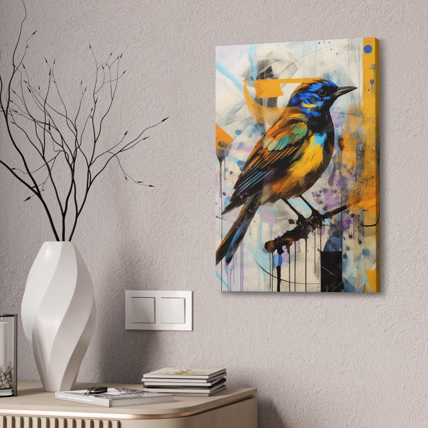 Canvas Stretched, Yellow Bird Painting, Abstract Artwork, Wall Decor, Home Gift, Bird Lover Gift, Nature Lover Gift, Wildlife Art