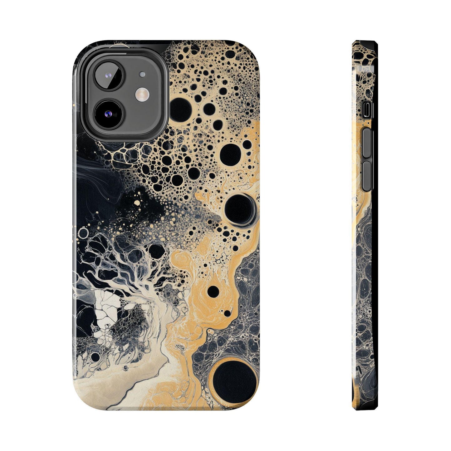 Abstract Fungal Inspired Phone Cases, Tough Samsung iPhone Cover, Black Yellow Art Design