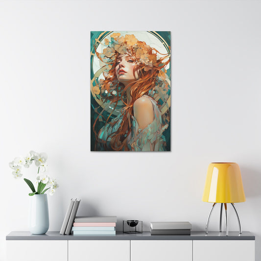 Unique Wall Art for your Home, Apartment, Room. Green Lady Geometric & Art Nouveau Inspired Home Decor. Brightly colored. Thought Provoking.
