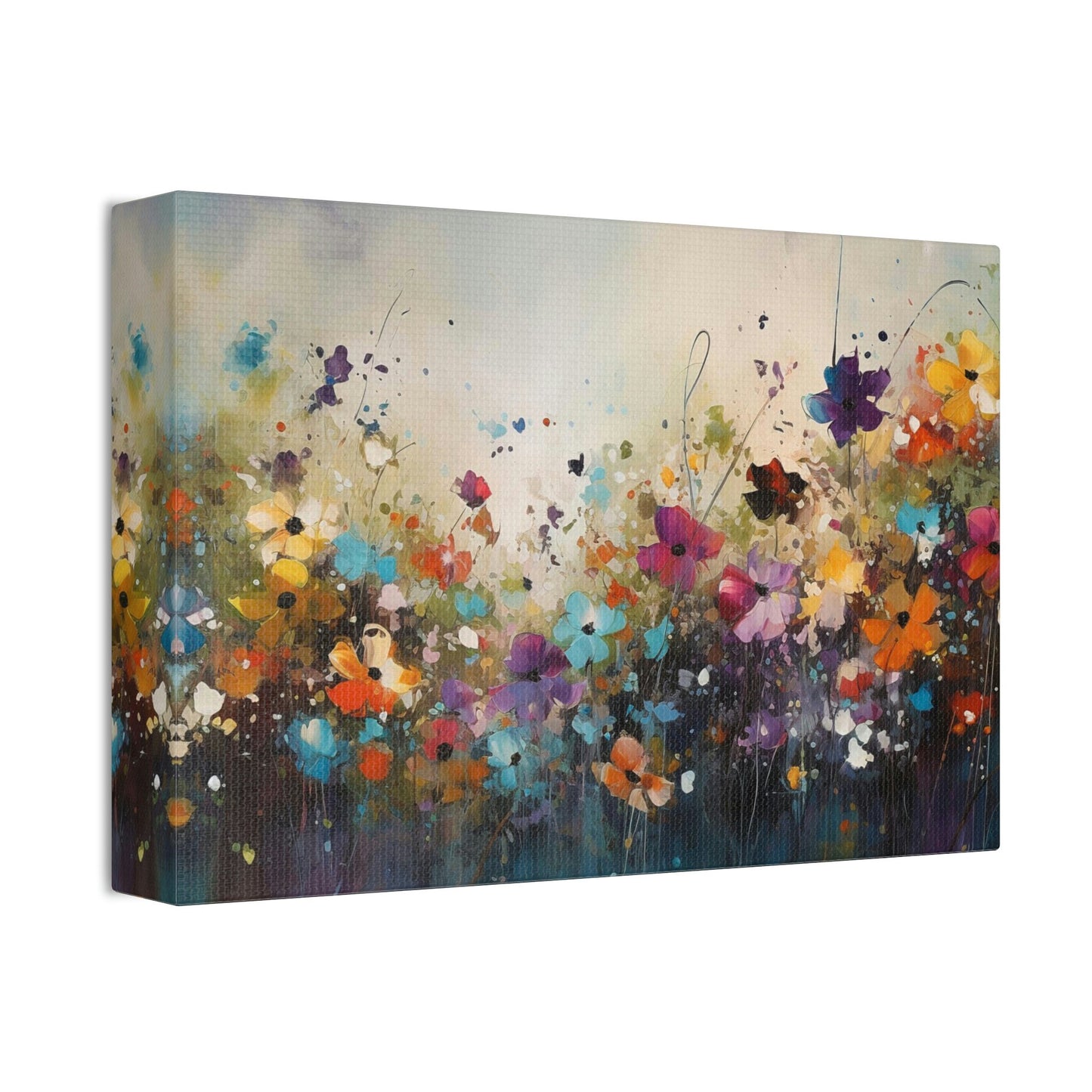 Wildflowers in a meadow. Ai Generated, brightly colored Impressionist style painting Print with dripping paint effects