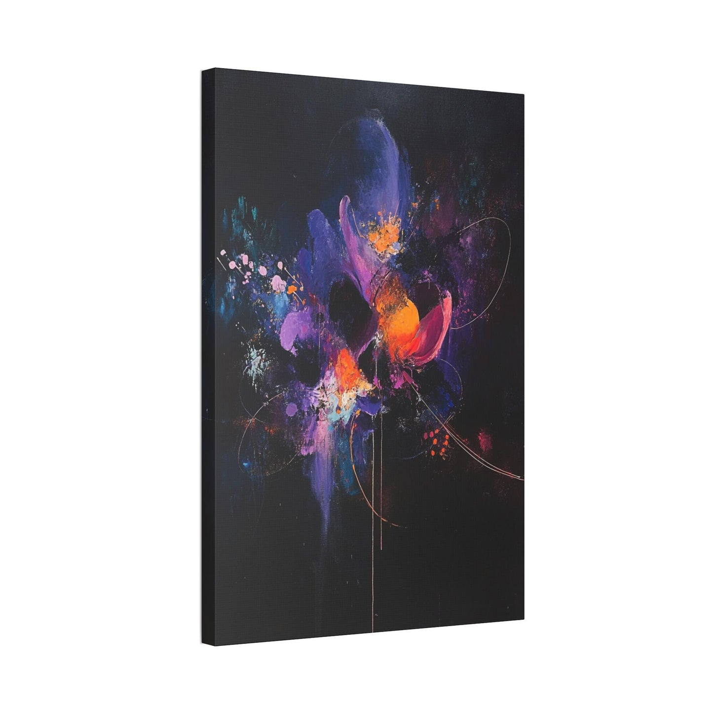 Canvas Stretched, Abstract Painting Purple Red Blue Orange Flower Print, Wall Art Decor, Home Office Decor, Floral Art Gift, Flower Painting