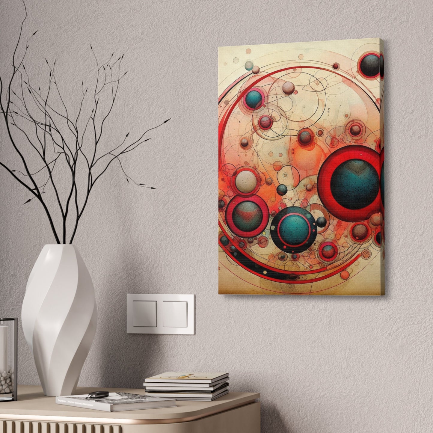 Unique wall art for college apartments or new homes | Abstract Red and Blue Circles on Weathered Canvas in the Style of Wassily Kandinsky