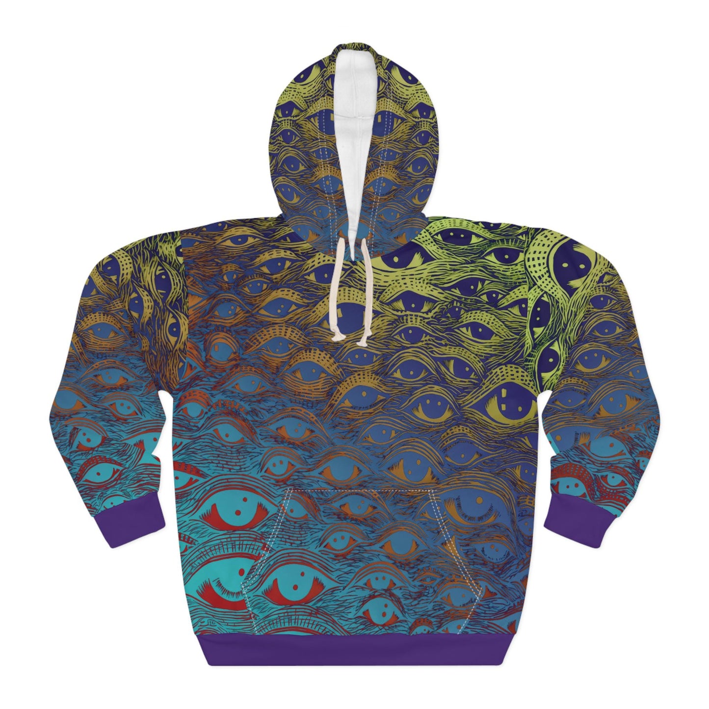 All Eyes On Me Color Hoodie | Unisex Pullover with Hypnotic Eye Design Unique, Trendy Streetwear. Multicolored one-of-a-kind sweatshirt.