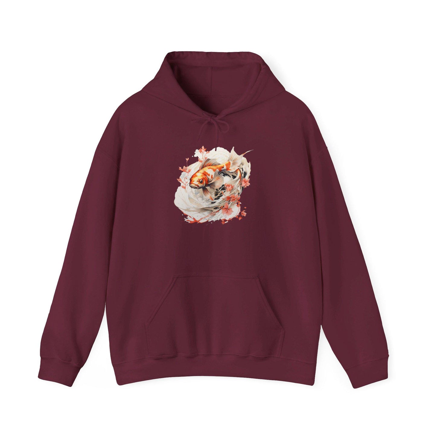 Unisex Heavy Blend™ Hooded Sweatshirt: Koi Fish Hoodie with Floral Design | Cozy Unisex Sweatshirt | Japanese Inspired Apparel