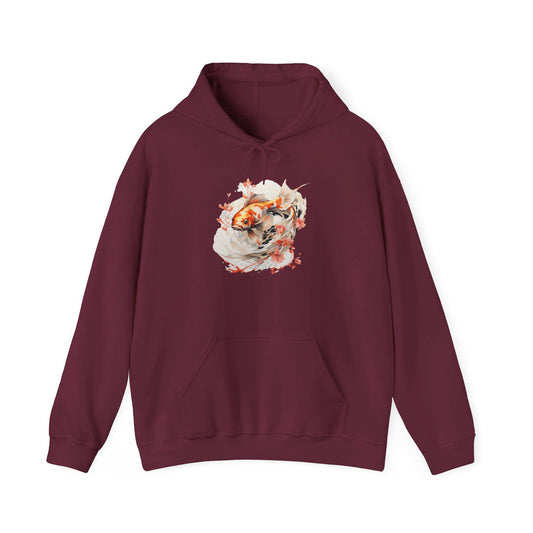 Unisex Heavy Blend™ Hooded Sweatshirt: Koi Fish Hoodie with Floral Design | Cozy Unisex Sweatshirt | Japanese Inspired Apparel