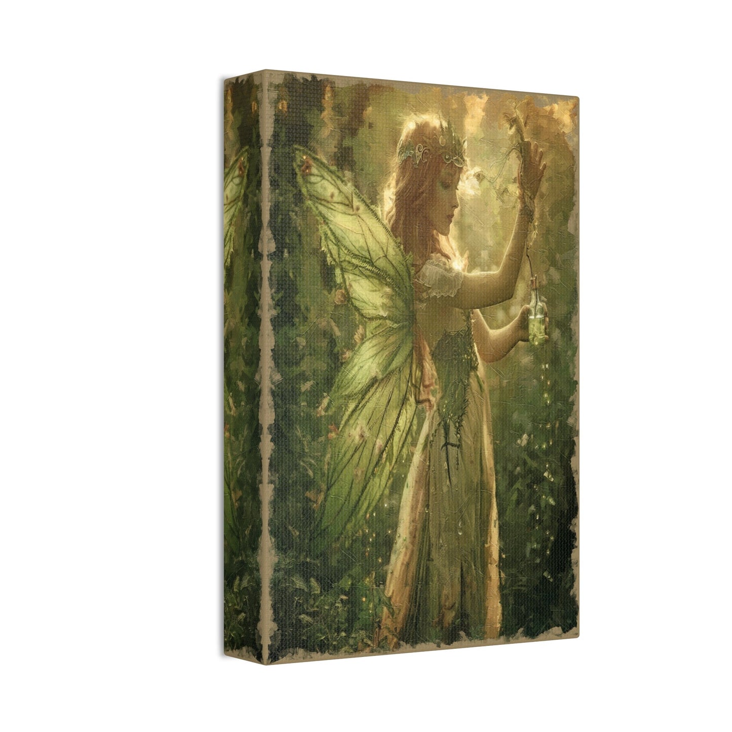 Enchanting Green Fairy Wall Art - Mystical Woodland Fairy Print - Fantasy Art for Home Decor. Made in style of art nouveau absinthe poster