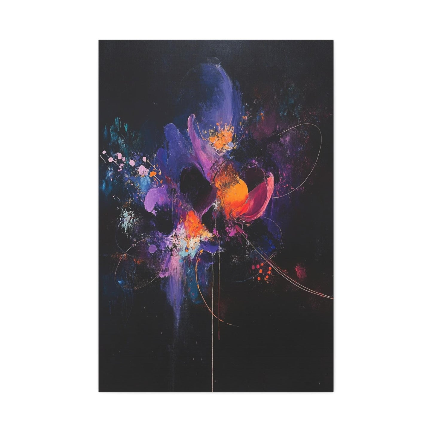 Canvas Stretched, Abstract Painting Purple Red Blue Orange Flower Print, Wall Art Decor, Home Office Decor, Floral Art Gift, Flower Painting