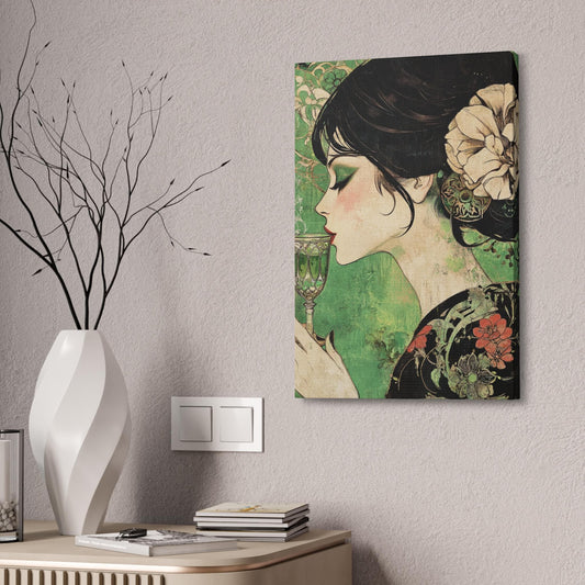 Canvas Stretched, Art Nouveau Woman Print, Absinthe Poster, Wall Art Decor, Artistic Home Decor, Vintage Art, Green Liquor Print, Unique