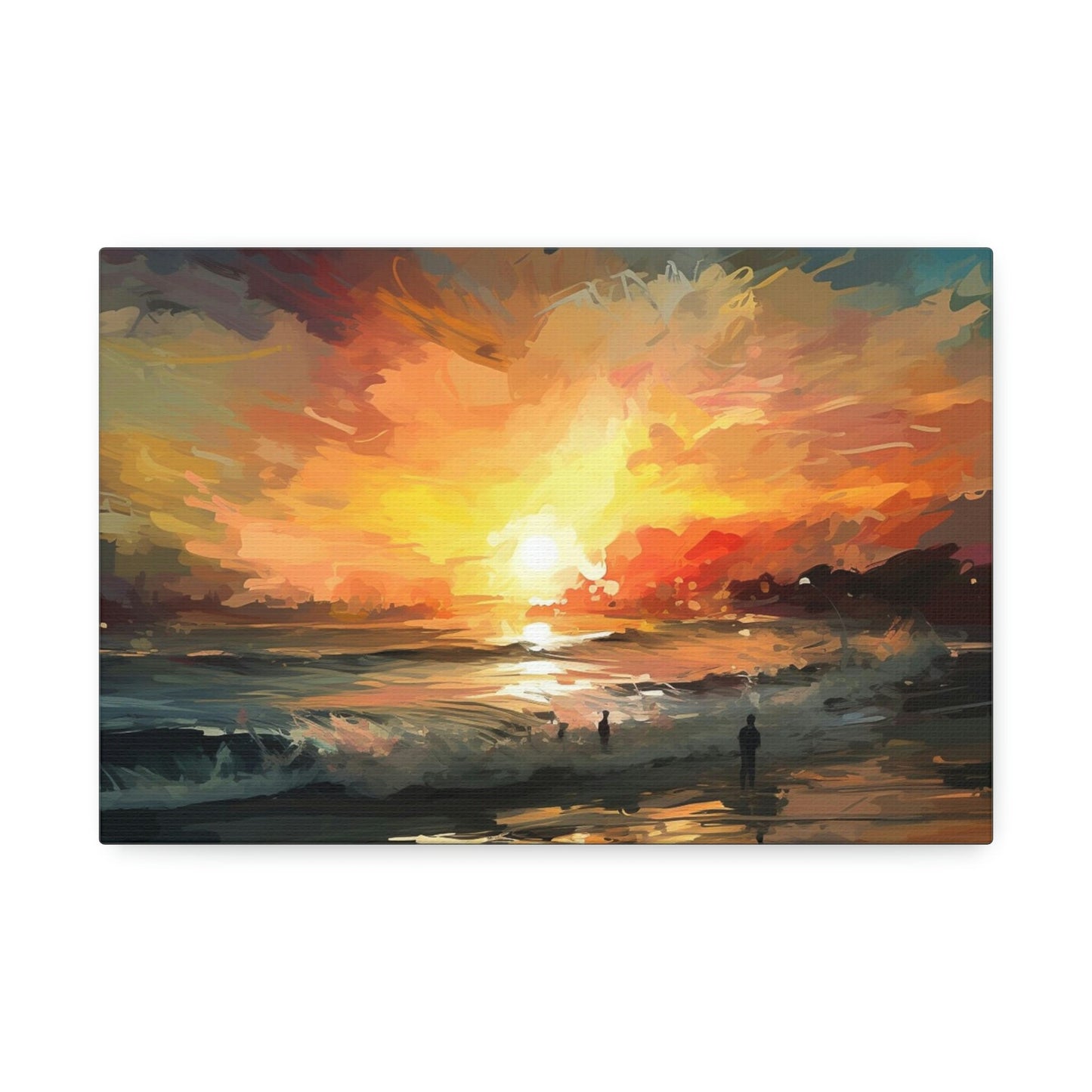Unique wall art for college apartments or new homes | The Sky is on FIRE, Let's Surf!. Ai Art of a fiery sunset over the ocean.