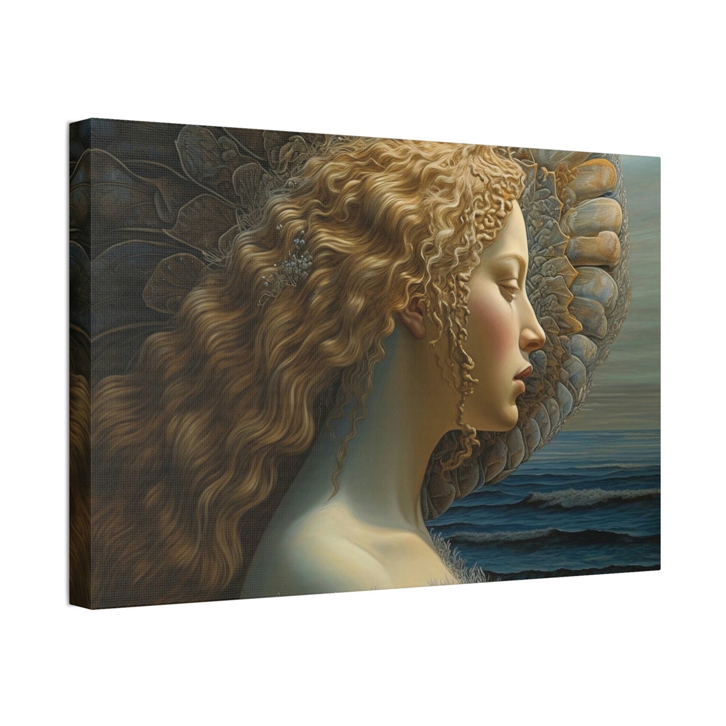 Unique wall art for college apartments or new homes | Reimagined Botticelli masterpiece, The Birth of Venus from a profile view.