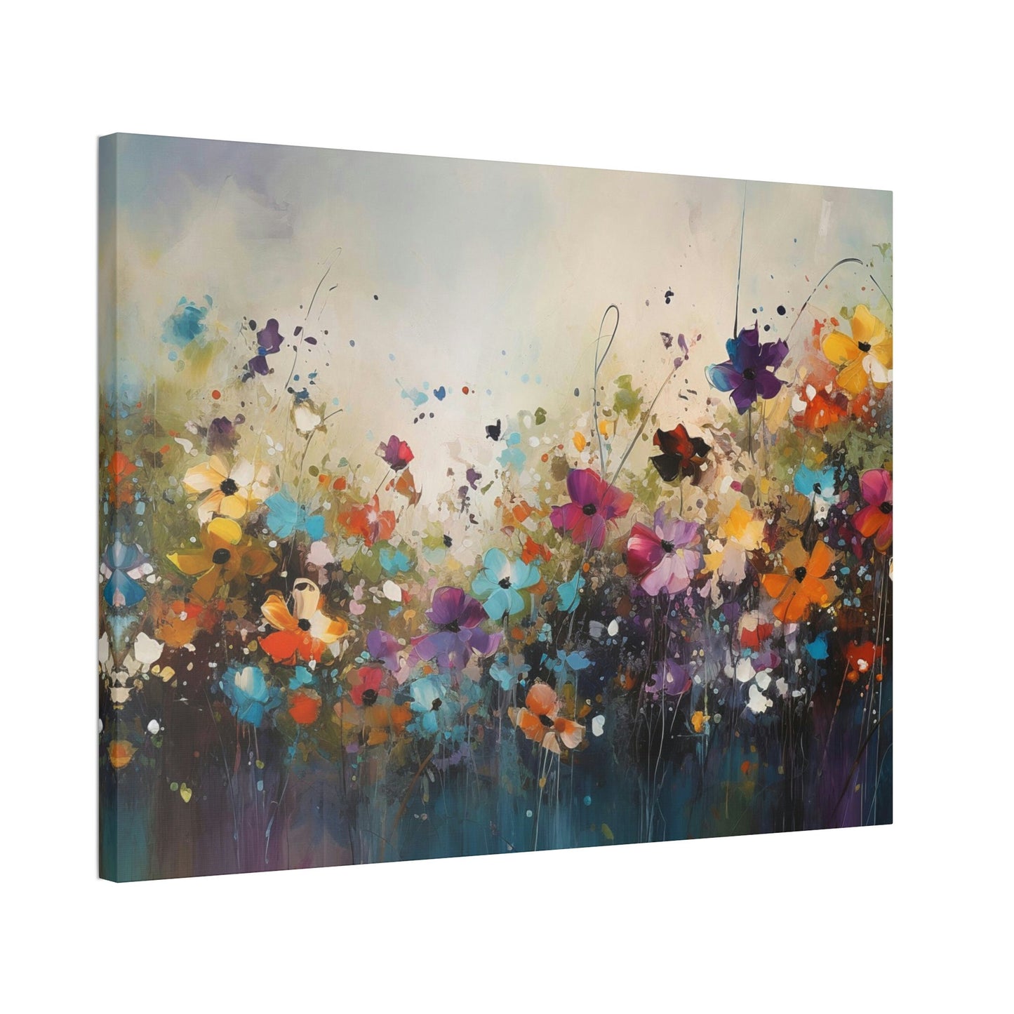 Wildflowers in a meadow. Ai Generated, brightly colored Impressionist style painting Print with dripping paint effects