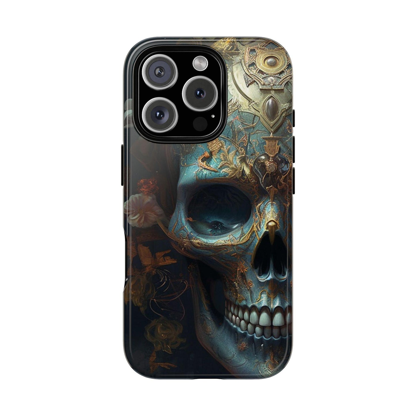 Ornate Decorated Sky Blue Skull Samsung and Google phone Tough Case | Ai Art